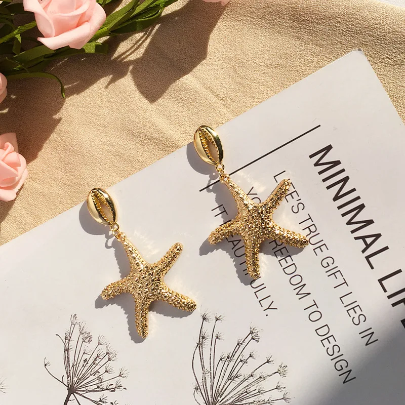 Chandler Hot Cowrie Shell Earrings Women Gold Color Geometric Irregular Starfish Conch Metal Brincos 2019 Fashion Summer Jewelry