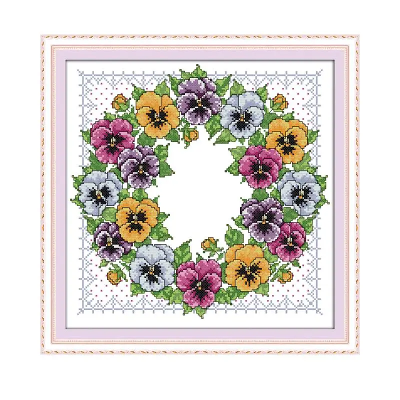 Вышитый венок Pansy набор для рукоделия DMC вышивки крестом 14CT 11CT | Дом и сад