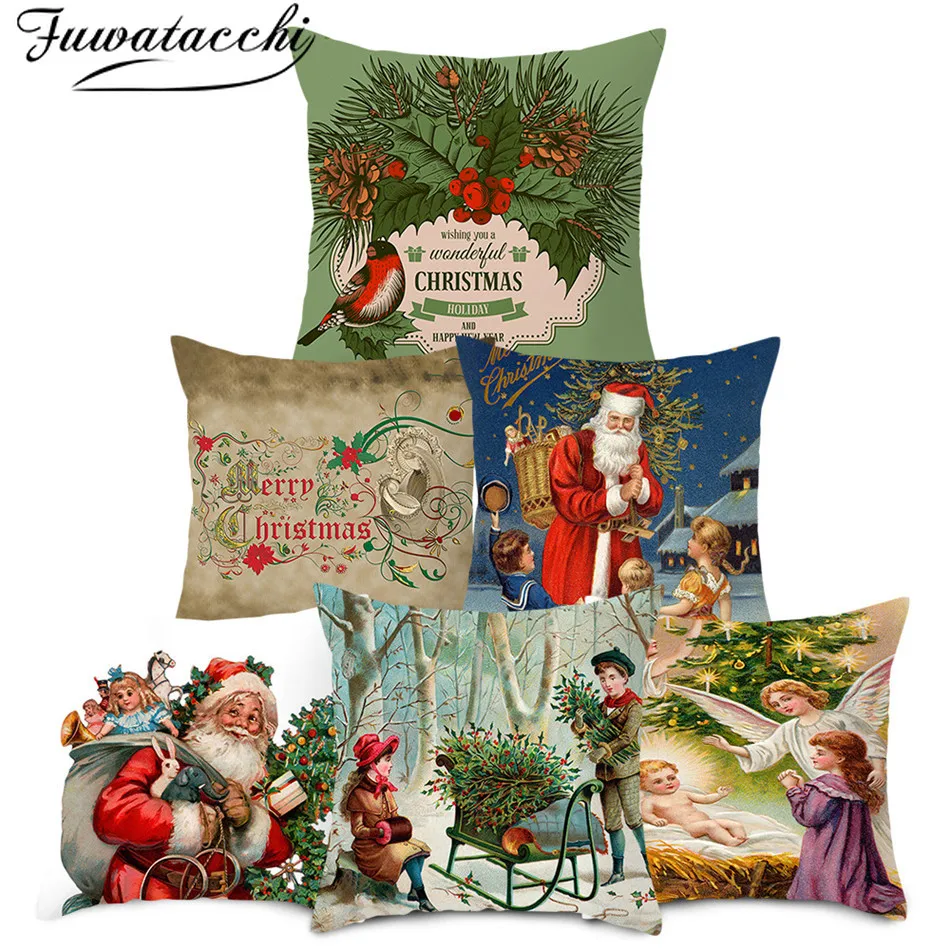 Fuwatacchi Европейский стиль рождественский Чехол на подушку Санта Клаус узорная