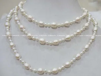 

wholesale 50" AA white round 4-5mm and egg 9-10*7-8mm freshwater pearl necklace