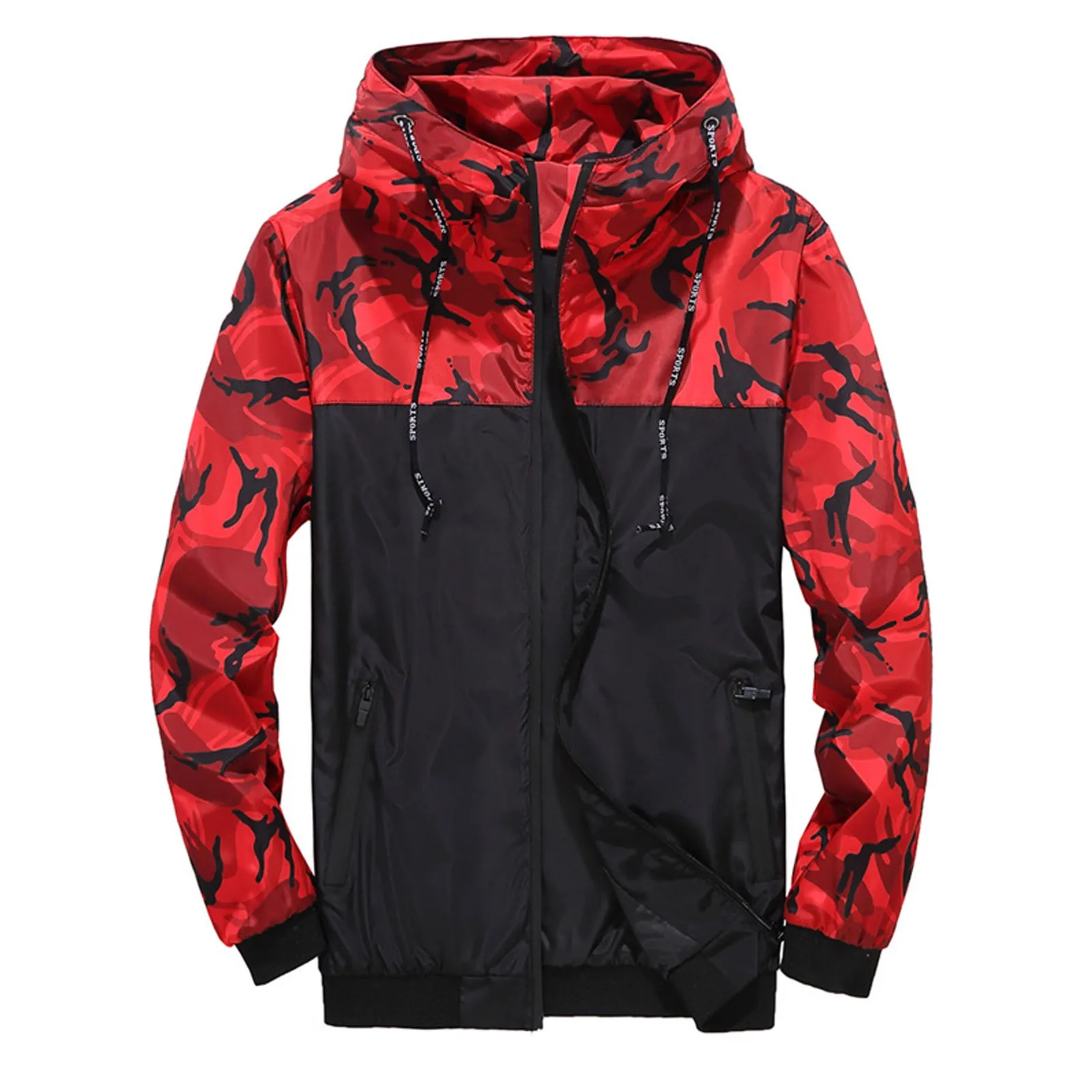 Men's Camouflage Colorblock Hooded Jacket Men's Zipper Cardigan Jacket High Tie Hood Trench Coat Outwear Sweatshirt Chaquetas 2