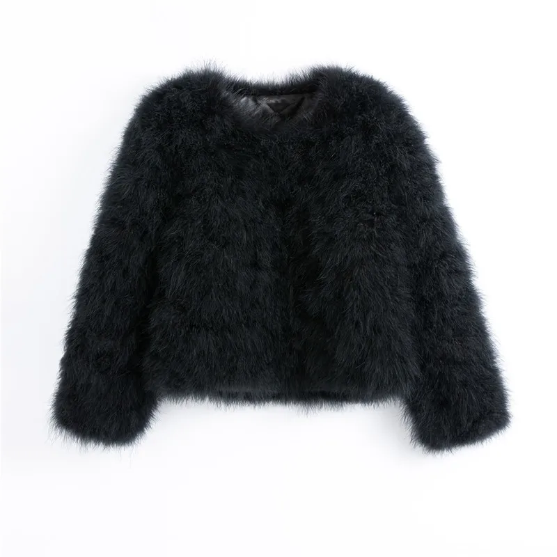black Pudi, новинка, Женское пальто из натурального меха страуса карамельного цвета, Женское пальто из турецкого меха,, повседневная короткая куртка-парка CT902 - Цвет: black