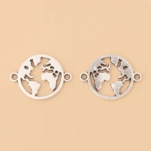 

50pcs/Lot Tibetan Silver Earth Global World Map Round Connector for Bracelet Jewelry Making Accessories