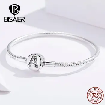 

BISAER Letter A Jewelry 100% 925 Sterling Silver Letter A Charms Bracelets For Women Brand Luxury Jewelry 2019 Bijoux GXB140