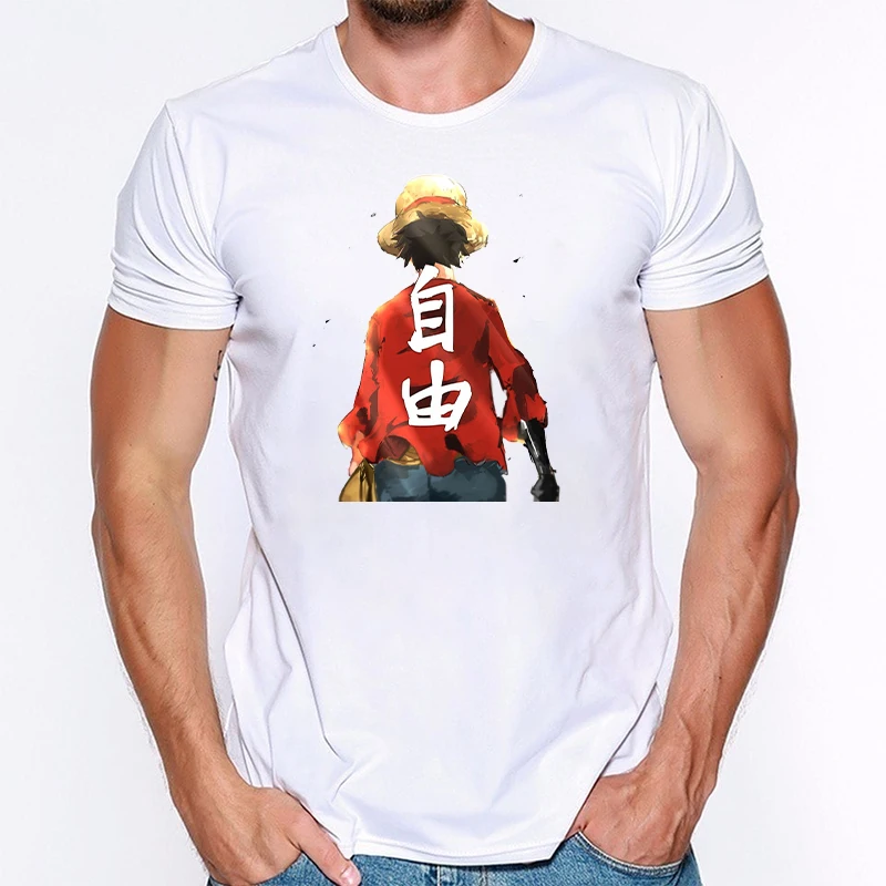 

One Piece Printing T-Shirts White Short-sleeve Men Short Sleeve Funny Cotton Round Neck Tee Shirt Boys Summer Casual T Shirt
