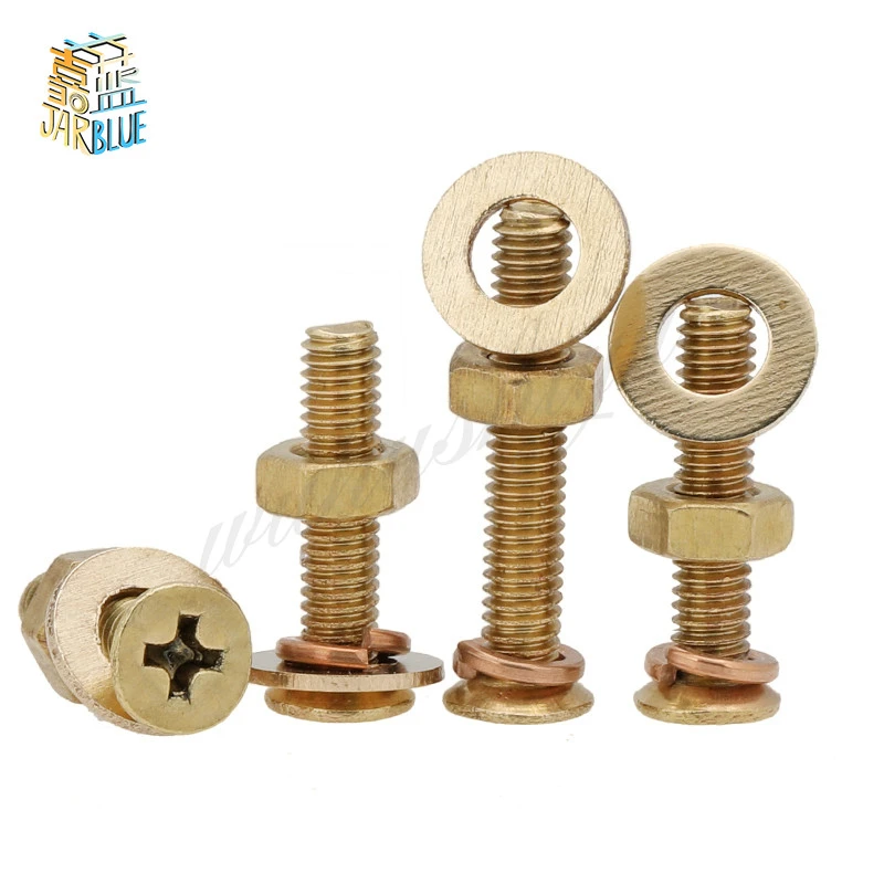 2-20Pcs M3 M4 M5 M6 M8 Copper countersunk screw nut set/copper Cross flat head combination screw/all copper pad Spring | Обустройство