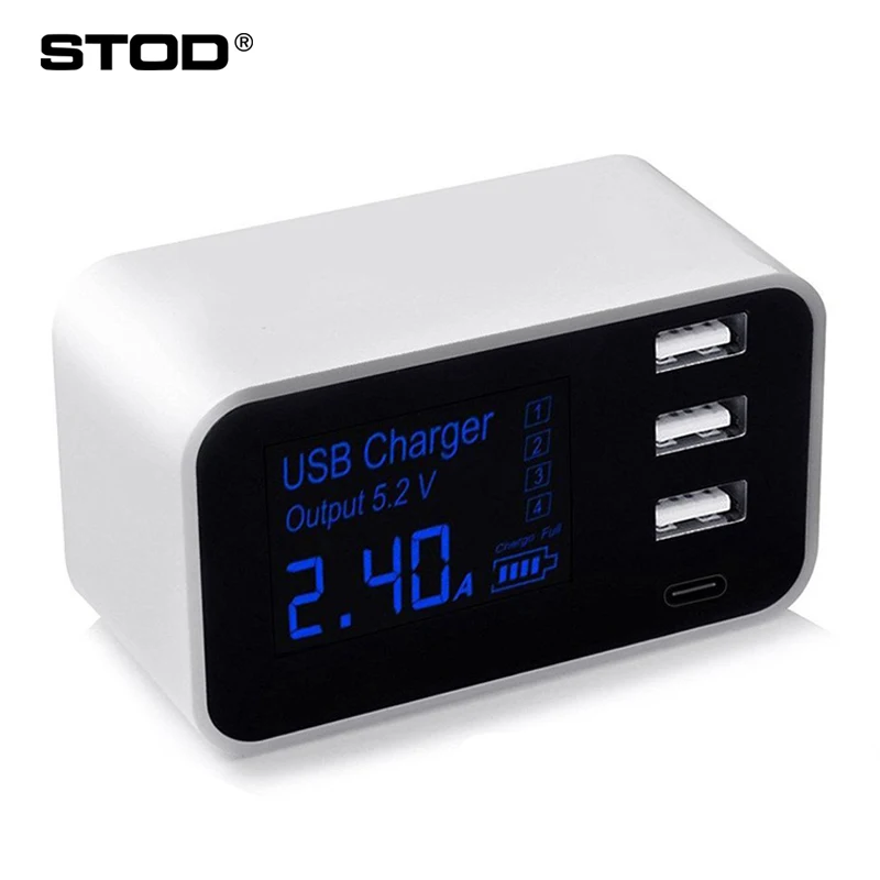 STOD Mini USB зарядное устройство 4 порта 20 Вт светодиодный дисплей Тип C Зарядка для iPhone samsung huawei Nexus Mi Oneplus переключатель адаптер питания