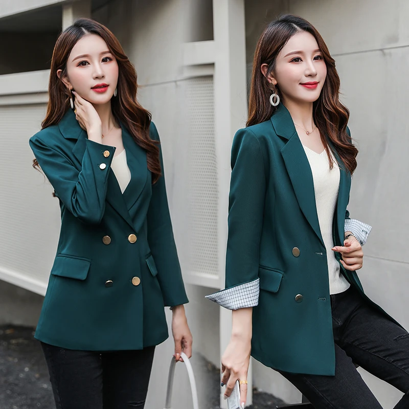 Brieuces Spring Autumn women pink solid double breasted suit jacket designer office ladies blazer pockets work wear tops