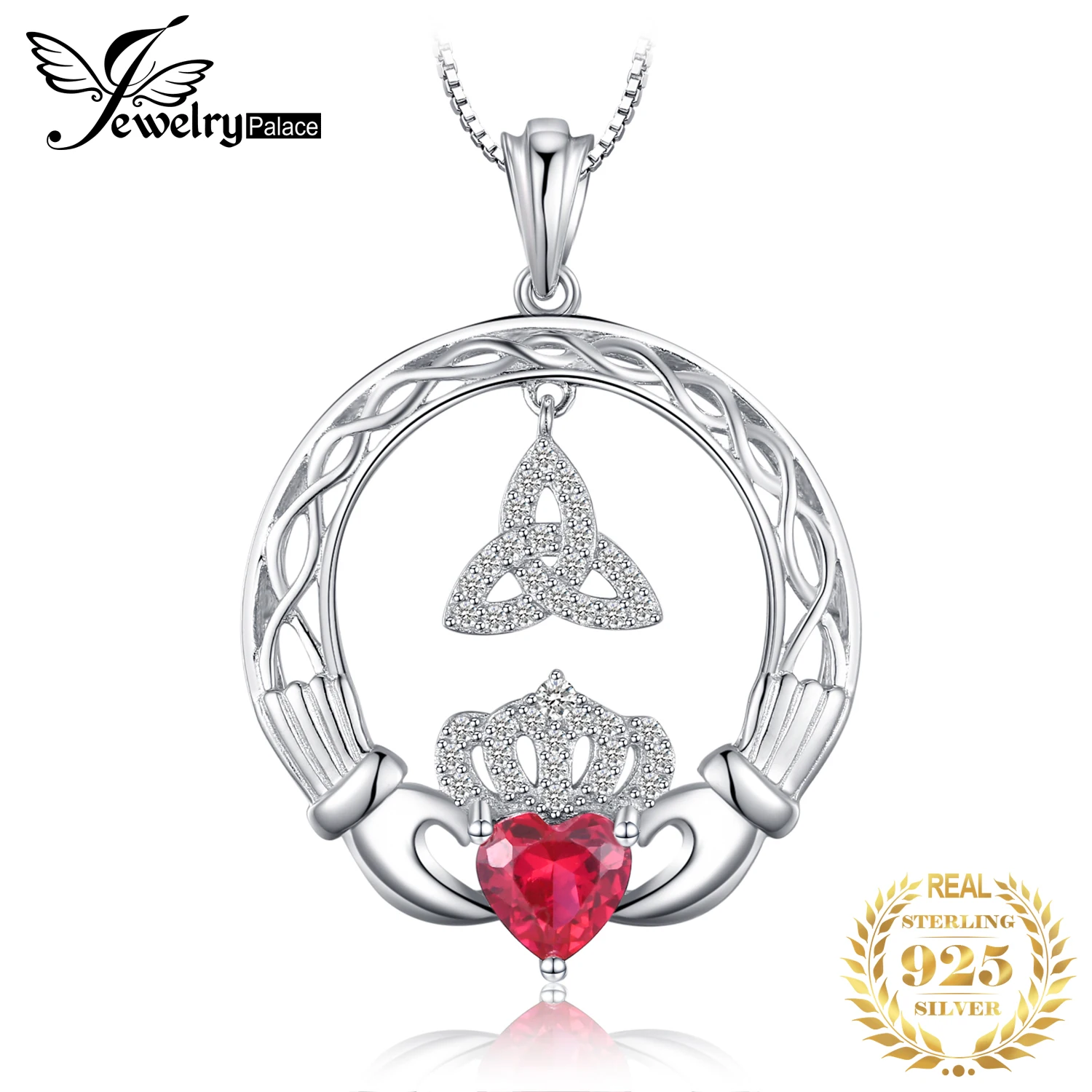 

Celtic Knot Claddagh Created Ruby Pendant Necklace 925 Sterling Silver Gemstones Choker Statement Necklace Women Without Chain