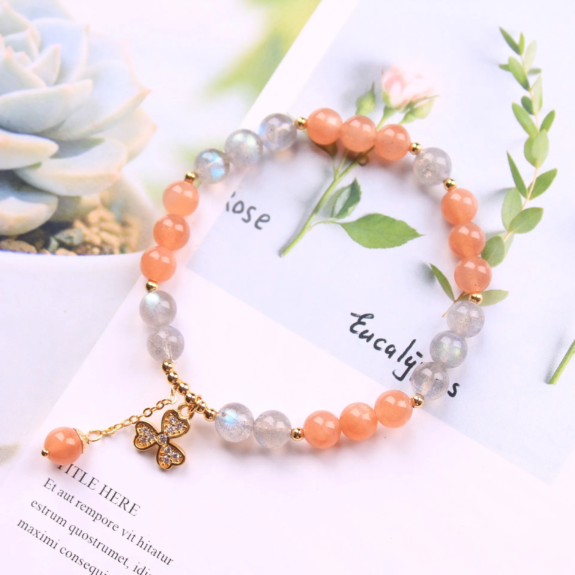 

Natural gray moonlight with a variety of crystal 6-6.5mm round beads DIY bracelet women's natural stone charm pendant bracelet
