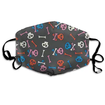 

Color Skulls Washable Reusable Mask, Cotton Anti Dust Half Face Mouth Mask For Kids Teens Men Women With Adjustable Ear Loops