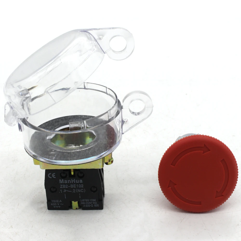 ManHua 22mm inner diameter transparent safety emergency stop lockout with button and lock |