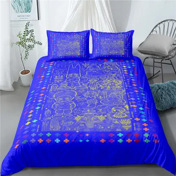 

Abstract Art Alien Cross Bedding Set Bedroom Decor Doona Blue Background Hypoallergenic 1PC Duvet Cover with Pillowcase Dropship