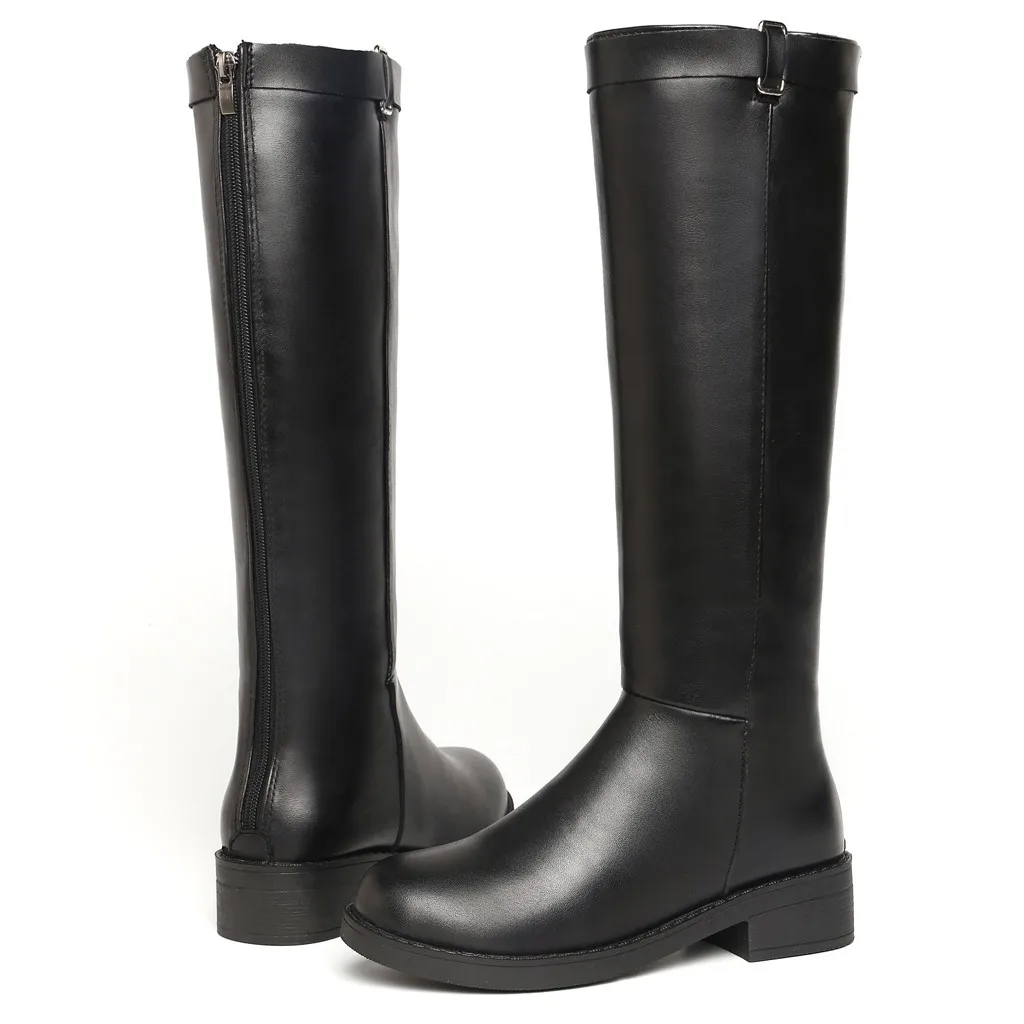 Женские ботинки; высокие ботильоны с круглым носком на молнии; весенне-осенние женские ботинки с высоким голенищем на квадратном каблуке; Прямая поставка;#40