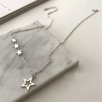 

RUIYI Real 925 Sterling Silver Minimalist Women Sexy Chokers Simplicity Forestry Star Chain Pendant Necklace Fine Jewelry Gift