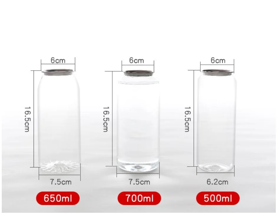 100pcs 55mm caliber PET Cups bottles for cans sealing machine 330ML 500ML 650ML PET Transparent Cans 2