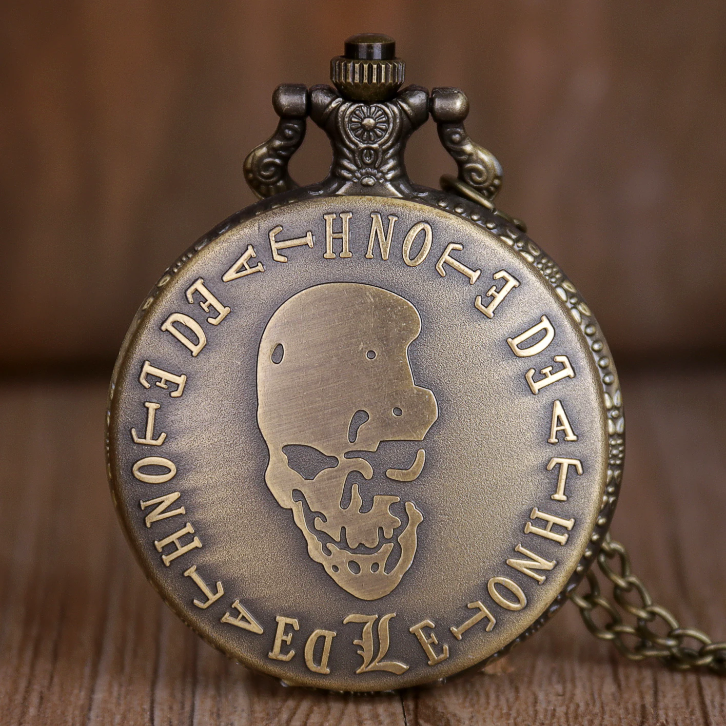 

Hot Sale Bronze Pocket Watch Movie Theme Death Note Quartz Pocket Watch Necklace Chain Pendant Men Watch Gift reloj de bolsillo