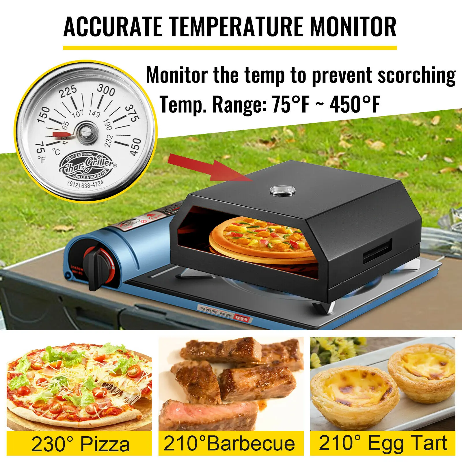 VEVOR 12" Outdoor Pizza Oven Making Machine Stainless Steel Temperature Range From 75-450℉ for Beach Parties Camping Commercial 5