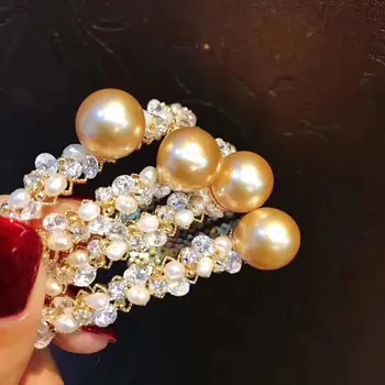 

D423 Pearl Bangle Fine Jewelry 3-10mm Natural Fresh Water White Pearls and Golden Pearls Bangles for Women