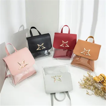 

New Arrival Transparent 2PCS Bag Set Women Backpack Classic PU Shoulder Bag High Quality Small Mini Mobile Phone