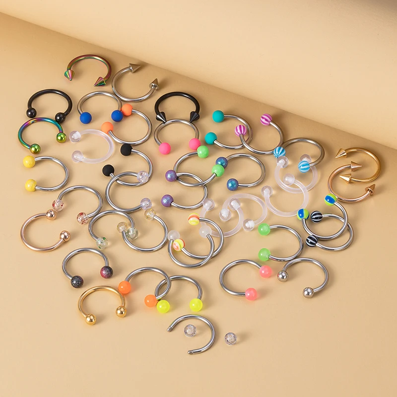 

5/40pcs/lot Nose Ring Septum Piercing Acrylic BCR Stainless Steel Lip Stud Cartilage Hoop Earring Circular Ear Horseshoe Jewelry