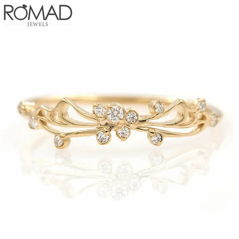 Gold ROMAD Dainty Бабочка Австрийский Кристал из циркония кольца для женщин анти аллергии ювелирные аксессуары очаровательные перстни обручальное кольцо - Цвет основного камня: Gold