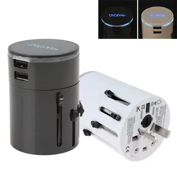 

World Travel Power Plug Adapter [US UK EU AU] Worldwide Wall AC Outlets Charger With Dual USB Charging Ports & LED Light