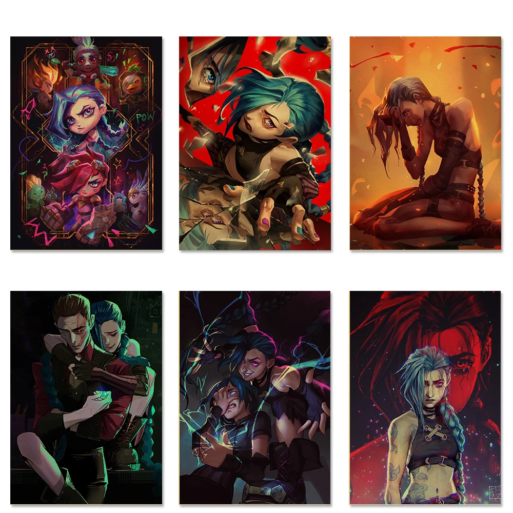 Popular TV Show Arcane Kraft Paper Poster Vi Viktor Jayce Jinx Home Decor Study Bedroom Bar Cafe Wall Paintings Stickers Posters