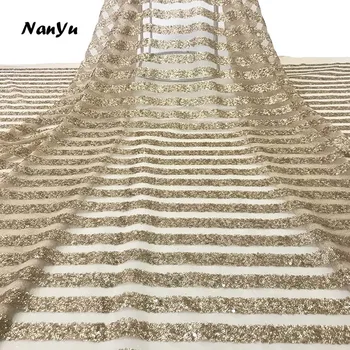 

Gold 3mm Sequin Fabric Random Pattern Barcode Sequins Tulle Lace Fabric For Garment NY8134