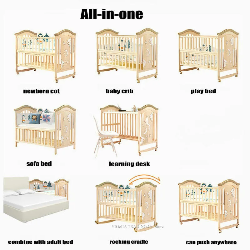 Деревянная детская кроватка с внутренней колыбель, без краски сосны детская кровать, качающаяся кровать, размер кровати 106*62*102 см, маленький размер колыбели 84*45 см