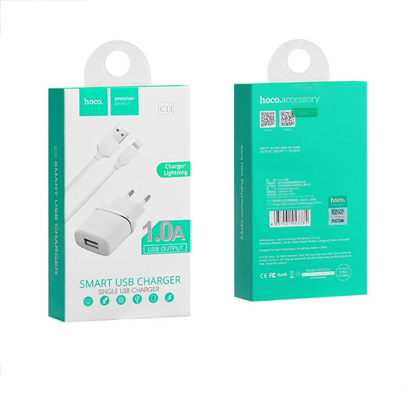 HOCO C11 10 шт./лот 5 в 1A USB зарядное устройство для iPhone 11 Xs Max ЕС вилка настенное зарядное устройство адаптер для samsung Xiaomi huawei