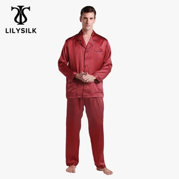 LILYSILK 남성용 100 실크 잠옷 세트, 럭셔리 내추럴, 대비 트림, 무료 배송, 22