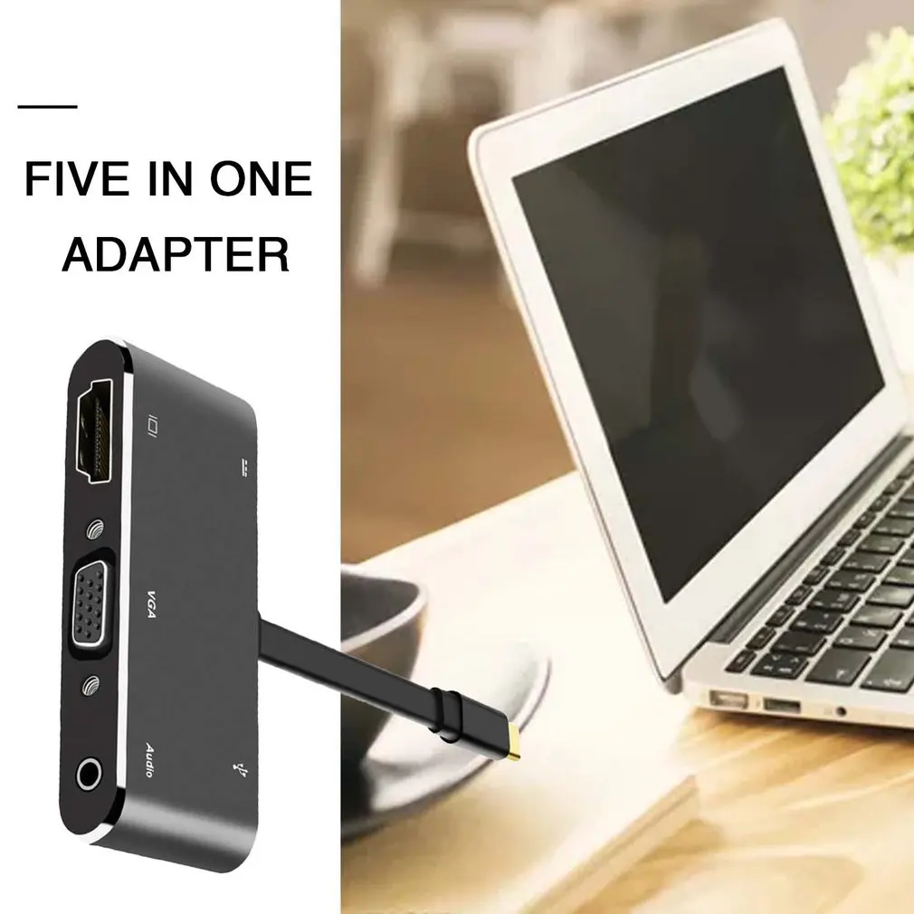 Телефонный конвертер 5 в 1 USB-C к PD + HD + VGA + аудио + USB3.0 OTG кабель конвертер док-станция для MacBook Air Ноутбуки ПК