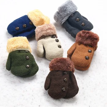 

Winter Baby Boys Girls Gloves Full Finger Kids Mittens Warm Acrylic Rope Gloves Children Knitting Solid Button Mittens DW987036