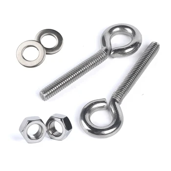 

2pcs M4 M5 M6 M8 304 Stainless Steel Sheep Eye screw Bolt Ring Hook with 2pcs nuts washers