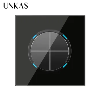 

UNKAS 4 Gang 1 Way Random Click On / Off Wall Light Switch With LED Indicator Knight Black Crystal Tempered Glass Panel