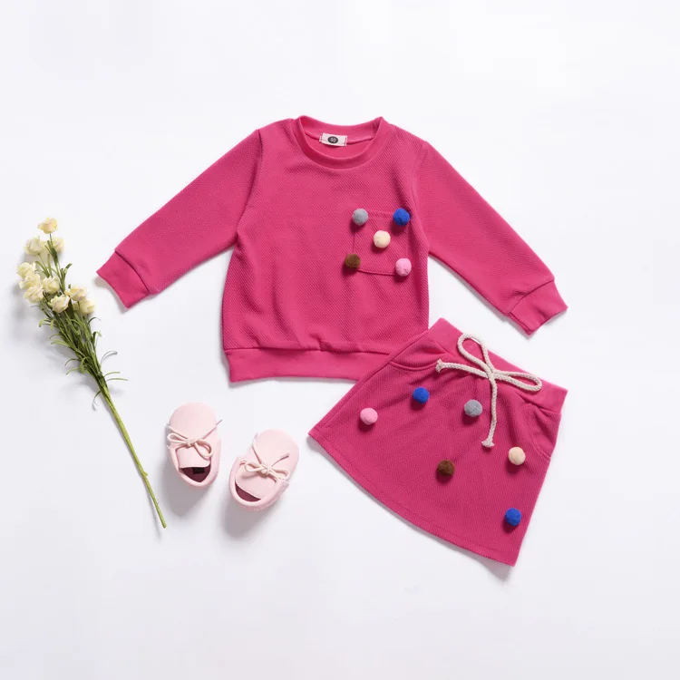 Humor Bear/Коллекция года, модный детский комплект одежды осенне-зимний топ с длинными рукавами и шариками+ юбка рождественские наряды для малышей