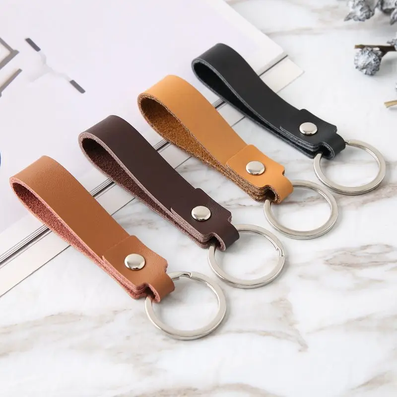 

Vintage Leather Access Card Holder Keychain Rectangular Round Solid Community Cards Protective Case Key Fob Fashion Keyring