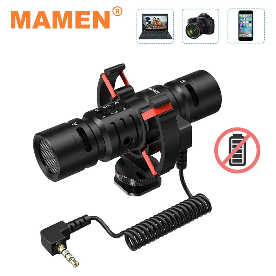 Двойной микрофон MAMEN для видеозаписи с ударопрочным основанием смартфонов Canon Nikon
