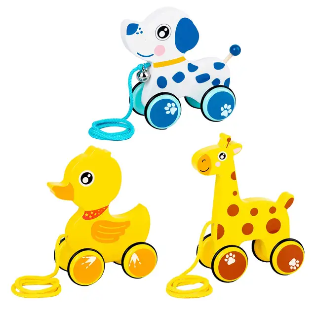 Baby Pull Rope Walking Toy Creative Cartoon Puppy Duck Giraffe Fawn Drag Car Animal Pull Rope Toy Car Children Toy 1