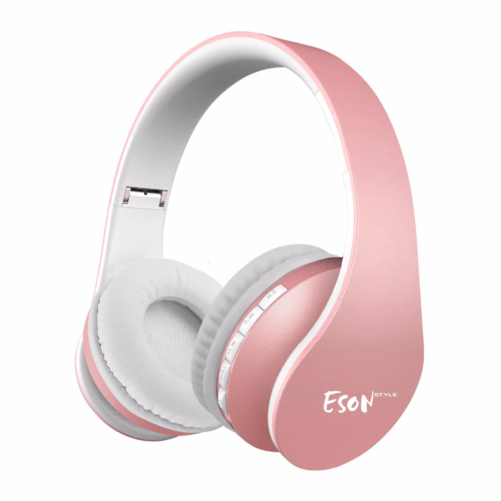Складные наушники Eson, bluetooth-наушники на ухо с мягкими наушниками-розовое золото