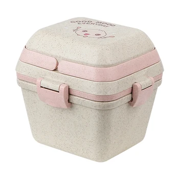 

Cute For Kids Snacks Stacking Dinnerware Leakproof 3 Compartments School Office Food Storage Lunch Box Container Portable Meals