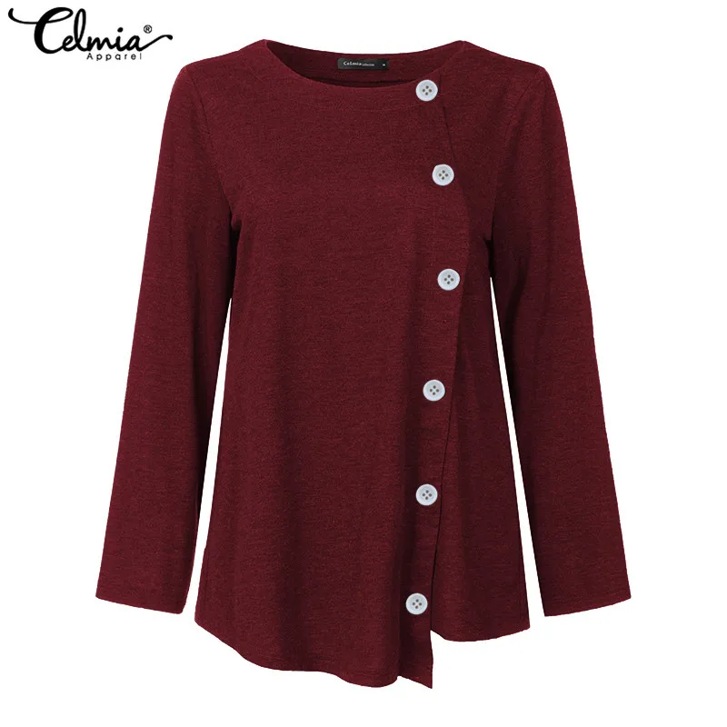 S-5XL Celmia Women Fashion Casual Loose Blouses Autumn Sexy Long Sleeve Solid Tunic Tops Plus Size Asymmetric Shirts Mujer