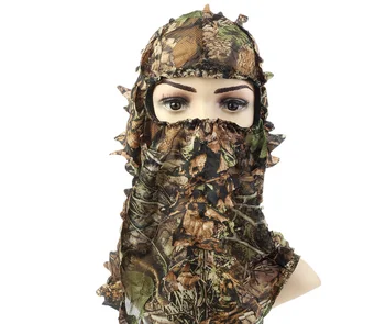 

New Camouflage Leafy Hunting Ghillie Suits Hood Green Leafy Head Net Eyehole Opening and Leaf Pattern Hunting Accessories