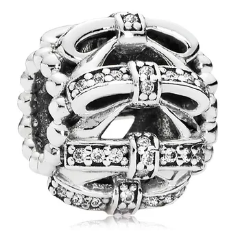 

New 925 Sterling Silver Bead Charm Shimmering Sentiments With Crystal Ribbons Beads Fit Original Bracelet Bangle Diy Jewelry