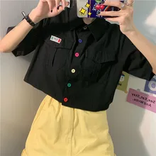 

Fashion Woman Short Sleeve Tops Korean Preppy Cute All-match New Loose Chic Tops Women Summer Sweet Single-breasted T-Shirts