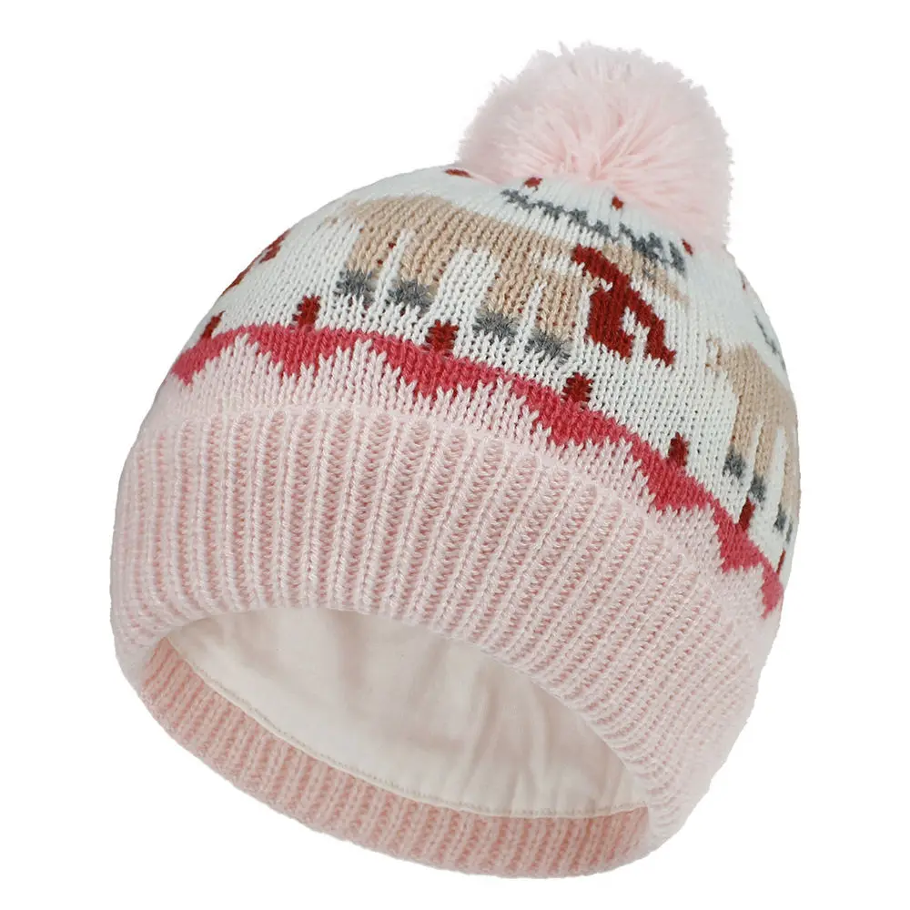 Boys Girls Cute Lined Skull Cap Kids winter Pom-Pom Hats Cartoon Knit Hat Infant Warm Beanie Two layers Crochet Pom H235S | Детская