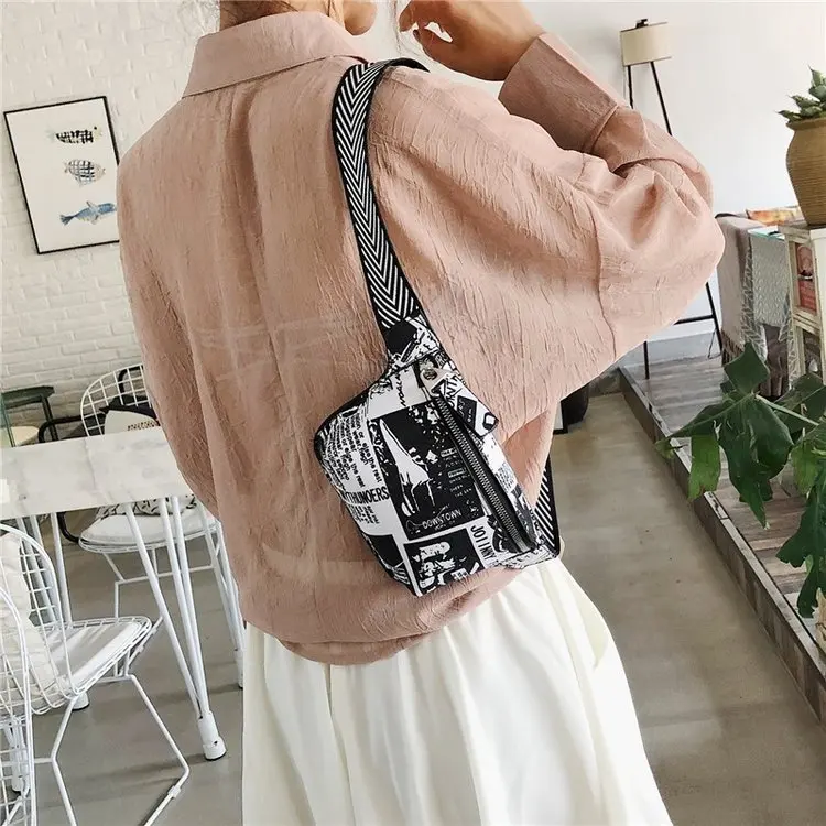 

First 2019 Summer New Style Korean-style Women's Canvas Bag Chest Pack Change Wallet Bag College Style Bag