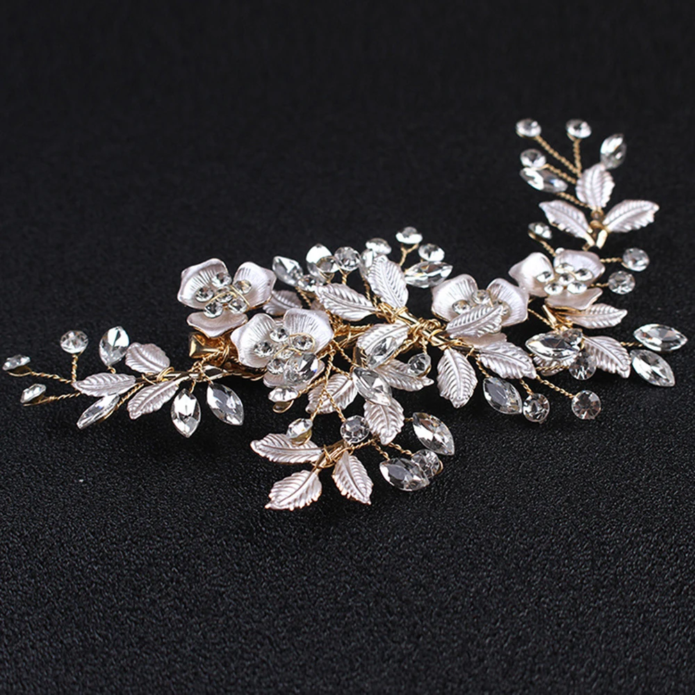 New 1Pcs Bridal Hair Pins Accessories Fashion Women Wedding Clips Flower Leaf Elegant Rhinestone Jewelry Headwear