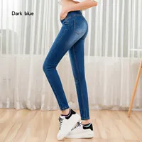dark blue in white LEIJIJEANS, Новое поступление, повседневные длинные джинсы с высокой талией, модные, на молнии сбоку, уличные, удобные, женские джинсы размера плюс, 9198 - Цвет: dark blue in white
